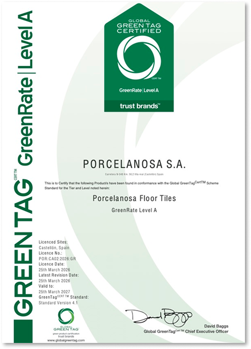 GreenRate floor tiles certificate preview