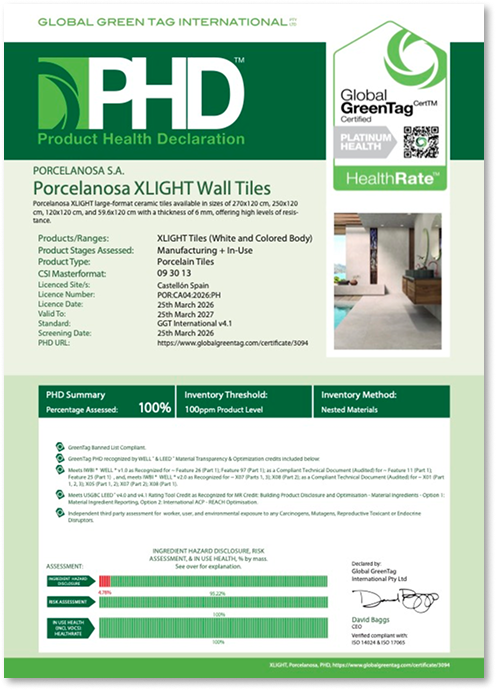 Product Health Declaration XLIGHT wall tiles preview