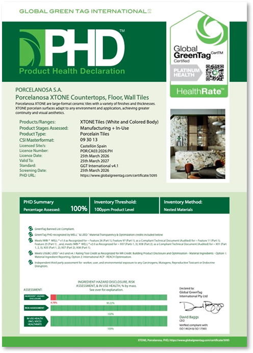 Product Health Declaration XTONE countertops, floor and wall tiles preview